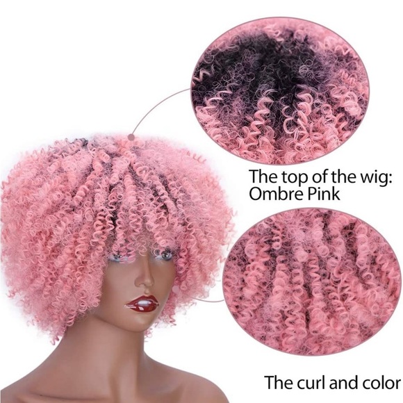 ?  PINK OMBRE CURLY FULL CAP AFRO CURL WIG? *NEW
?? main image 4